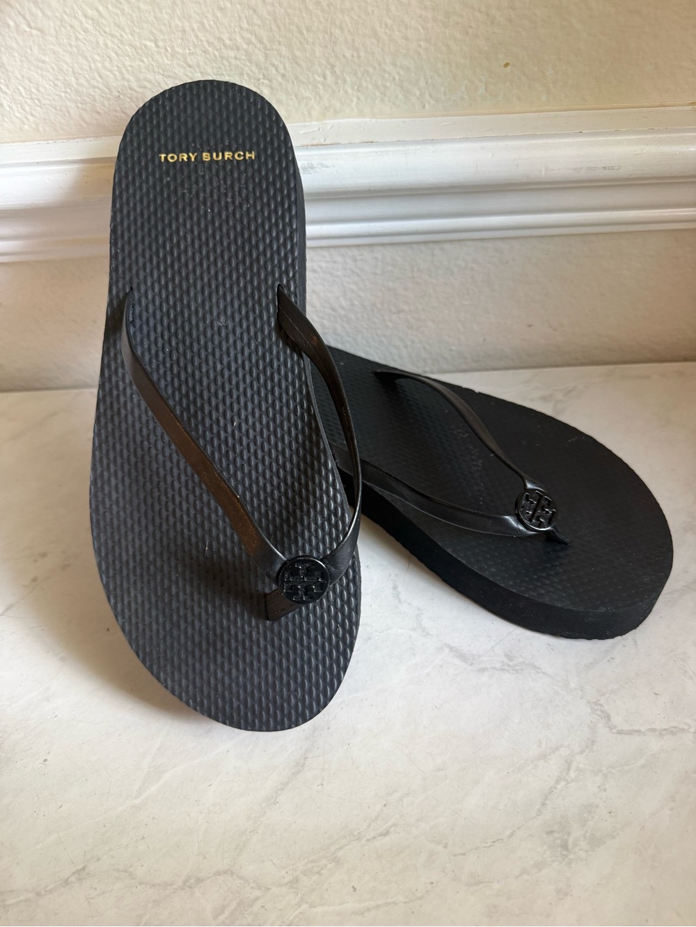 Tory Burch Black Logo Thong Sandals